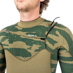 2024 Gul Mens Response FX 5/4mm Chest Zip Wetsuit RE1242-C1 - Green / Contour Camo